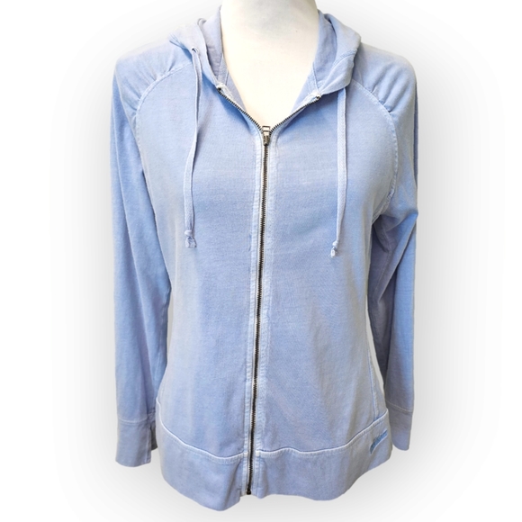 Woolrich Sky Blue Zip Up Hooded Cotton Sun-Washed Jacket Size Medium - Picture 1 of 9